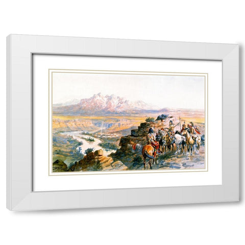 Planning the Attack on the Wagon Train White Modern Wood Framed Art Print with Double Matting by Russell, Charles Marion