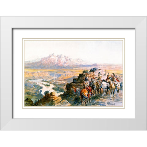 Planning the Attack on the Wagon Train White Modern Wood Framed Art Print with Double Matting by Russell, Charles Marion