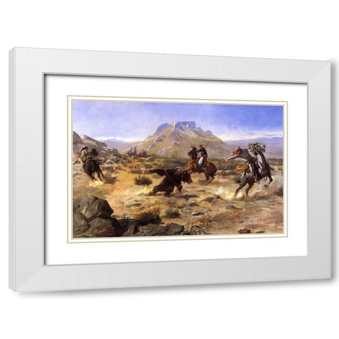 Capturing the Grizzly White Modern Wood Framed Art Print with Double Matting by Russell, Charles Marion