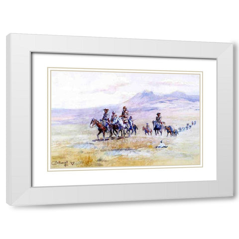 Coming across the Plain White Modern Wood Framed Art Print with Double Matting by Russell, Charles Marion