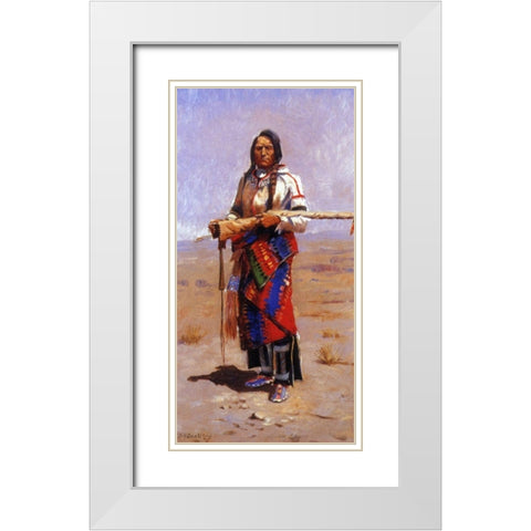Indian Buck White Modern Wood Framed Art Print with Double Matting by Russell, Charles Marion