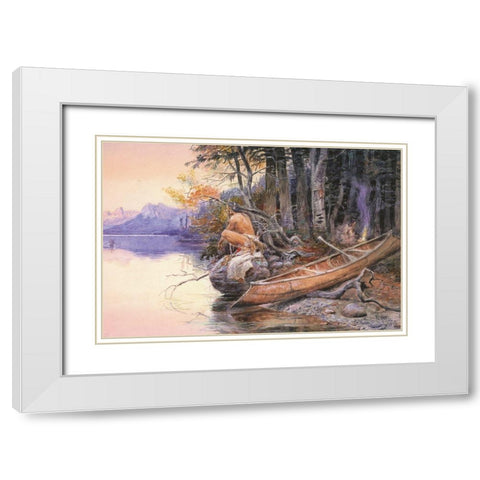 Indian Camp Lake McDonald White Modern Wood Framed Art Print with Double Matting by Russell, Charles Marion