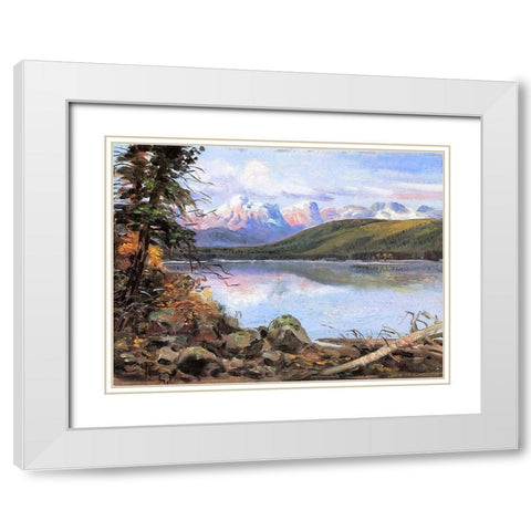 Lake McDonald White Modern Wood Framed Art Print with Double Matting by Russell, Charles Marion