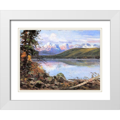 Lake McDonald White Modern Wood Framed Art Print with Double Matting by Russell, Charles Marion