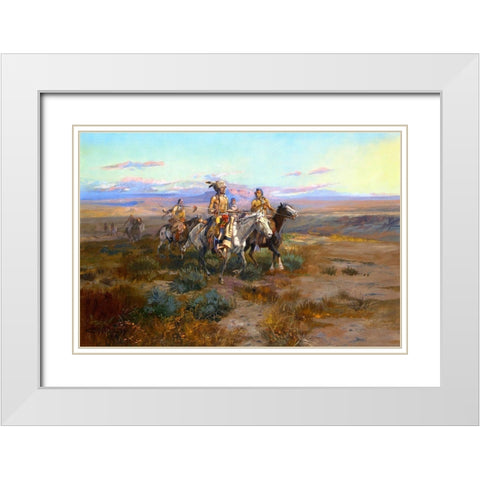 Seeking the Trail (detail) White Modern Wood Framed Art Print with Double Matting by Russell, Charles Marion
