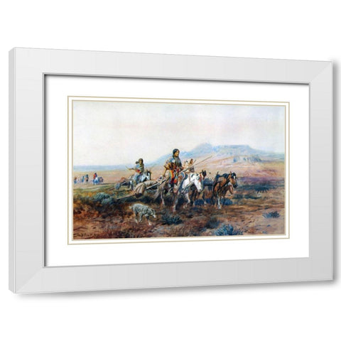 When the Trail Was Long Between Camps White Modern Wood Framed Art Print with Double Matting by Russell, Charles Marion