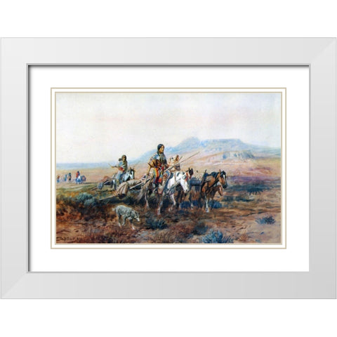When the Trail Was Long Between Camps White Modern Wood Framed Art Print with Double Matting by Russell, Charles Marion