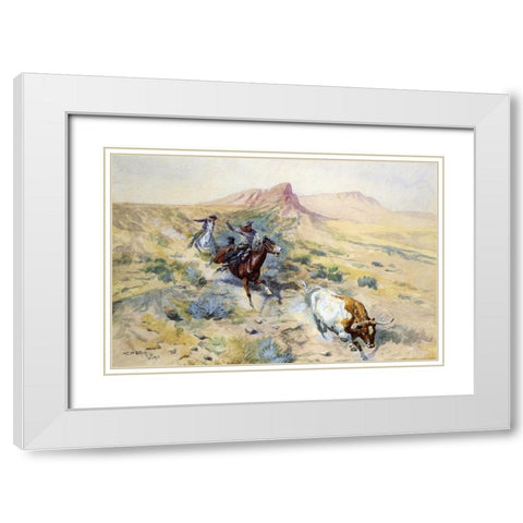 The Herd Quitter White Modern Wood Framed Art Print with Double Matting by Russell, Charles Marion