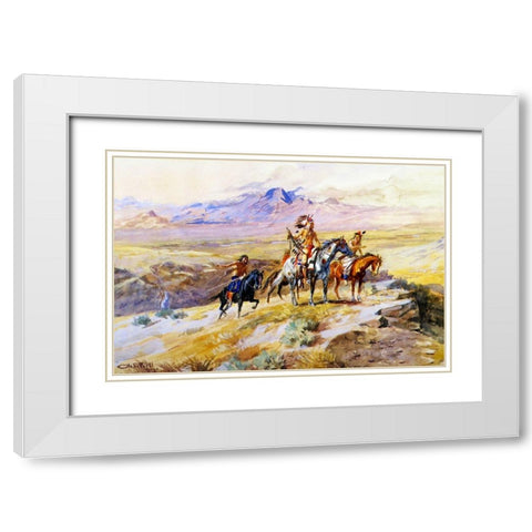 Indians Scouting a Wagon Train White Modern Wood Framed Art Print with Double Matting by Russell, Charles Marion