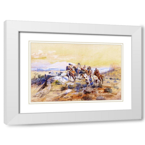 Watching the Iron Horse White Modern Wood Framed Art Print with Double Matting by Russell, Charles Marion