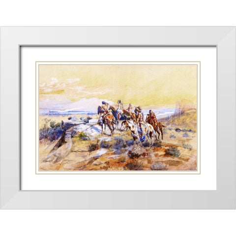Watching the Iron Horse White Modern Wood Framed Art Print with Double Matting by Russell, Charles Marion