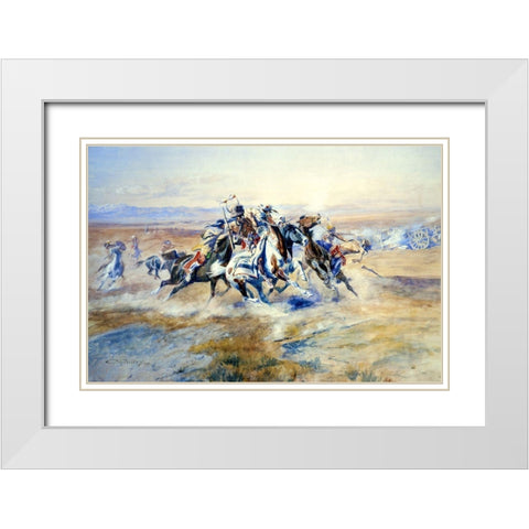 The Attack White Modern Wood Framed Art Print with Double Matting by Russell, Charles Marion