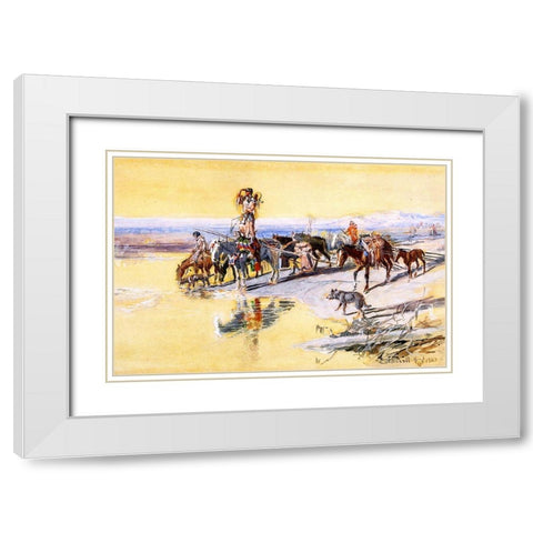 Indians Traveling on Travois White Modern Wood Framed Art Print with Double Matting by Russell, Charles Marion