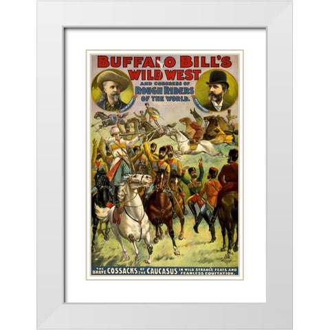 The Brave Cossacks White Modern Wood Framed Art Print with Double Matting by Buffalo Bills Wild West Show Poster