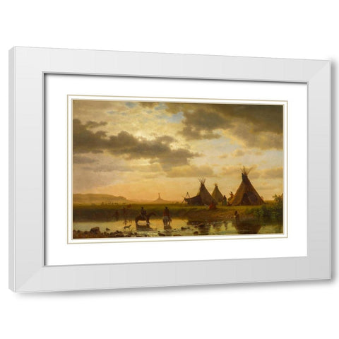 View of Chimney Rock, Ohalilah Sioux Village in the foreground White Modern Wood Framed Art Print with Double Matting by Bierstadt, Albert