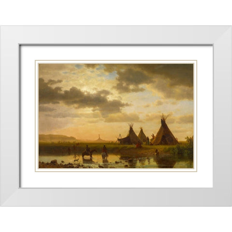 View of Chimney Rock, Ohalilah Sioux Village in the foreground White Modern Wood Framed Art Print with Double Matting by Bierstadt, Albert