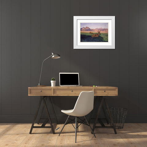Deer White Modern Wood Framed Art Print with Double Matting by Bierstadt, Albert