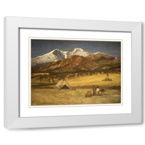 Indian Encampment - Evening White Modern Wood Framed Art Print with Double Matting by Bierstadt, Albert