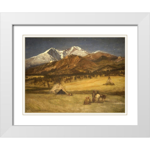 Indian Encampment - Evening White Modern Wood Framed Art Print with Double Matting by Bierstadt, Albert