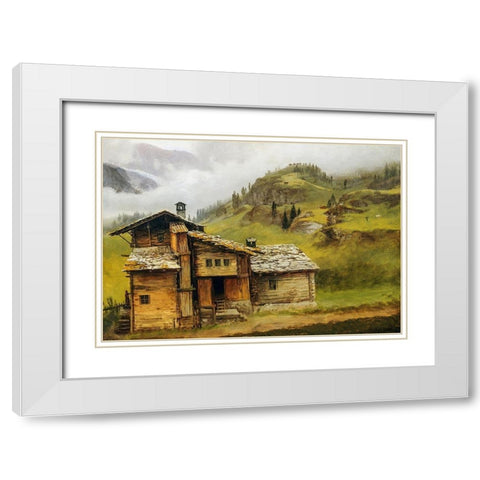 Mountain House White Modern Wood Framed Art Print with Double Matting by Bierstadt, Albert