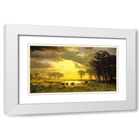 The Buffalo Trail White Modern Wood Framed Art Print with Double Matting by Bierstadt, Albert