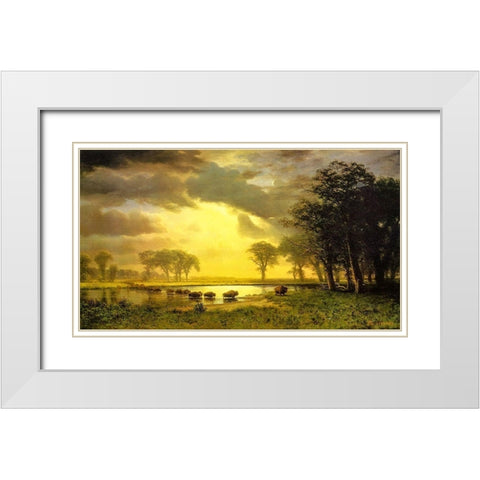 The Buffalo Trail White Modern Wood Framed Art Print with Double Matting by Bierstadt, Albert