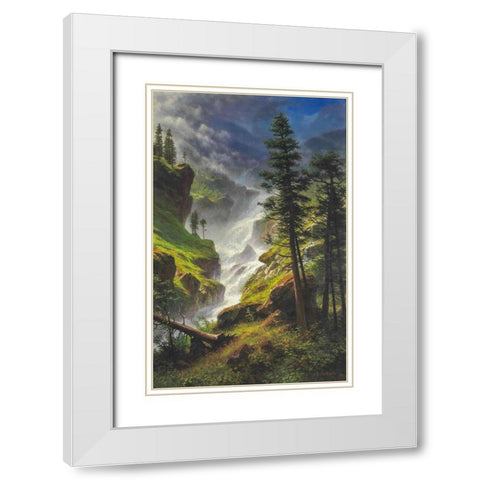 Rocky Mountain Waterfall White Modern Wood Framed Art Print with Double Matting by Bierstadt, Albert