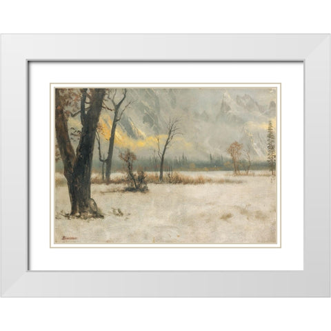 Winter landscape White Modern Wood Framed Art Print with Double Matting by Bierstadt, Albert