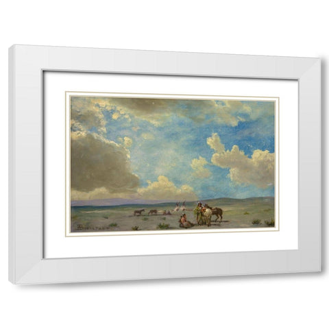 Indian Encampment White Modern Wood Framed Art Print with Double Matting by Bierstadt, Albert