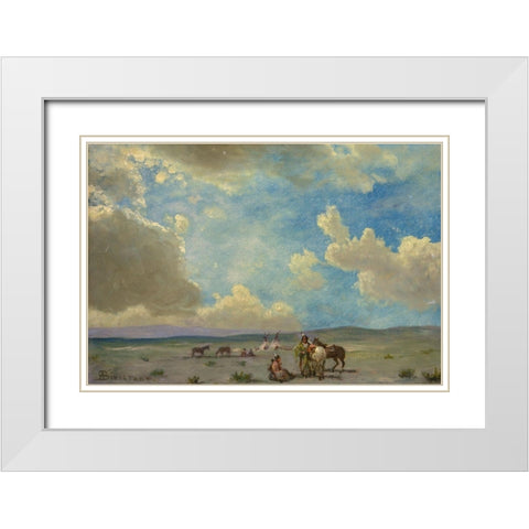 Indian Encampment White Modern Wood Framed Art Print with Double Matting by Bierstadt, Albert