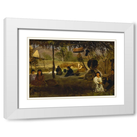 California Indian Camp White Modern Wood Framed Art Print with Double Matting by Bierstadt, Albert