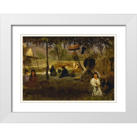 California Indian Camp White Modern Wood Framed Art Print with Double Matting by Bierstadt, Albert