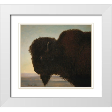Buffalo Head White Modern Wood Framed Art Print with Double Matting by Bierstadt, Albert