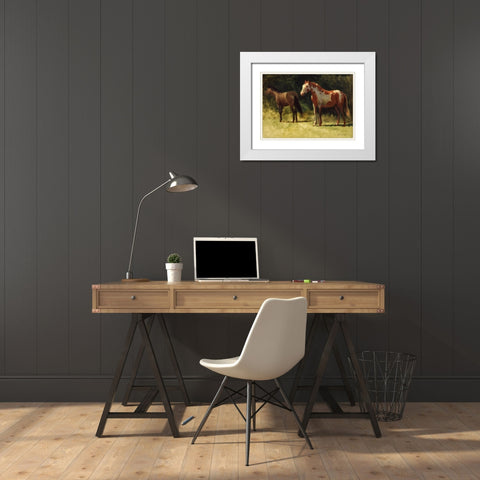 Two Horses White Modern Wood Framed Art Print with Double Matting by Bierstadt, Albert
