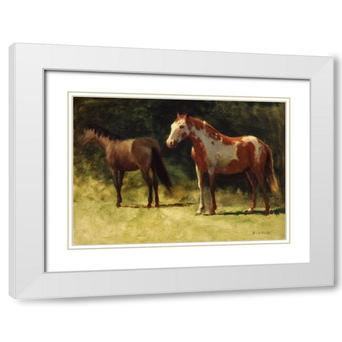 Two Horses White Modern Wood Framed Art Print with Double Matting by Bierstadt, Albert