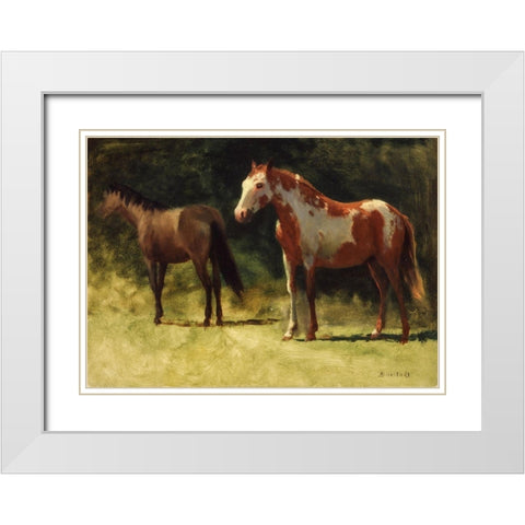 Two Horses White Modern Wood Framed Art Print with Double Matting by Bierstadt, Albert