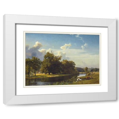 A River Landscape, Westphalia White Modern Wood Framed Art Print with Double Matting by Bierstadt, Albert