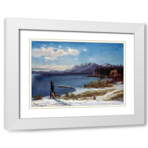 Lake Tahoe in winter White Modern Wood Framed Art Print with Double Matting by Bierstadt, Albert