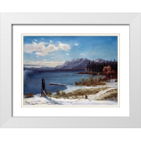Lake Tahoe in winter White Modern Wood Framed Art Print with Double Matting by Bierstadt, Albert