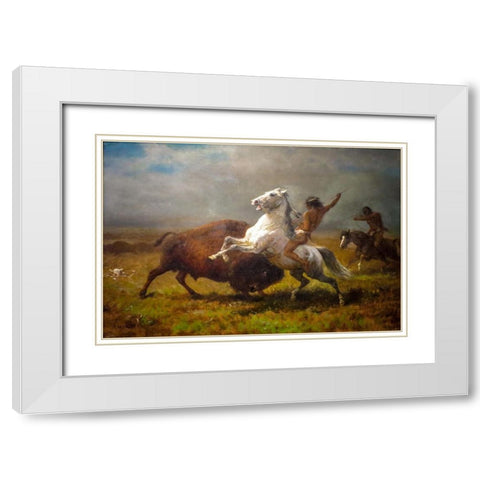 Study for The Last of the Buffalo White Modern Wood Framed Art Print with Double Matting by Bierstadt, Albert