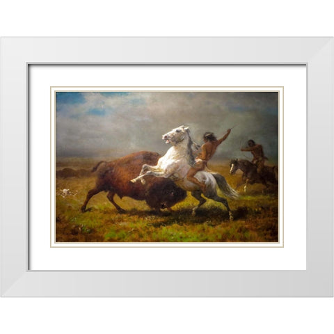 Study for The Last of the Buffalo White Modern Wood Framed Art Print with Double Matting by Bierstadt, Albert