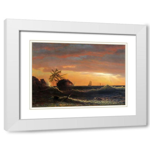 Beached Ship White Modern Wood Framed Art Print with Double Matting by Bierstadt, Albert