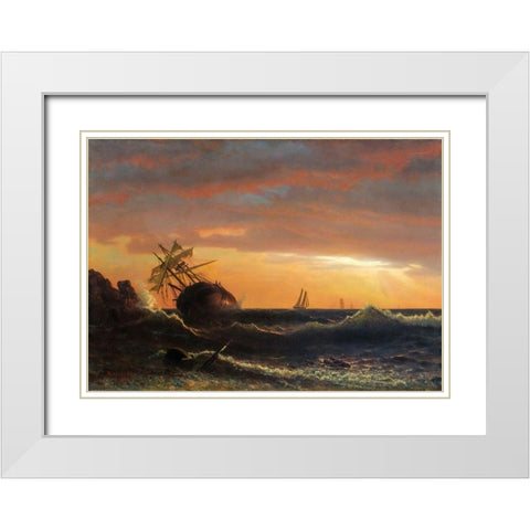 Beached Ship White Modern Wood Framed Art Print with Double Matting by Bierstadt, Albert