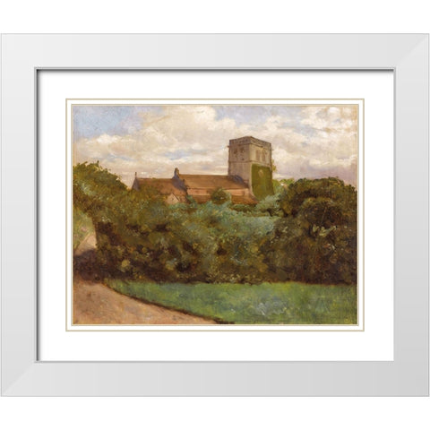 Tottenham Church, London, 1869 White Modern Wood Framed Art Print with Double Matting by Bierstadt, Albert