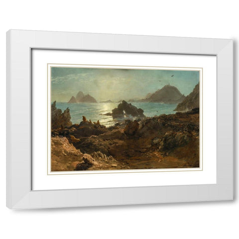 Farallon Islands, Pacific Ocean, California White Modern Wood Framed Art Print with Double Matting by Bierstadt, Albert