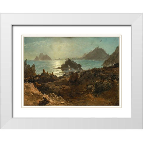 Farallon Islands, Pacific Ocean, California White Modern Wood Framed Art Print with Double Matting by Bierstadt, Albert