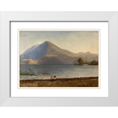 On the Hudson White Modern Wood Framed Art Print with Double Matting by Bierstadt, Albert
