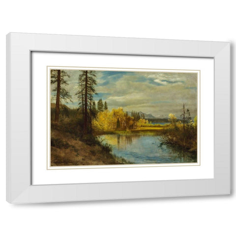 Outlet at Lake Tahoe White Modern Wood Framed Art Print with Double Matting by Bierstadt, Albert