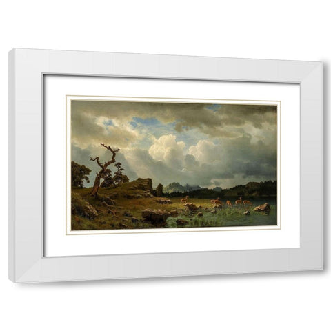 Thunderstorm in the Rocky Mountains White Modern Wood Framed Art Print with Double Matting by Bierstadt, Albert