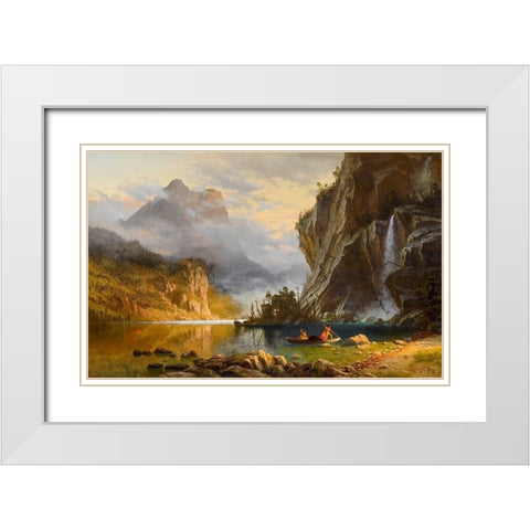 Indians Spear Fishing White Modern Wood Framed Art Print with Double Matting by Bierstadt, Albert